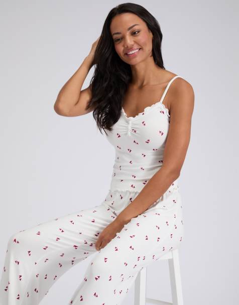 Boux Avenue Supersoft heart cami top and trousers pyjama set in ivory mix - view 1