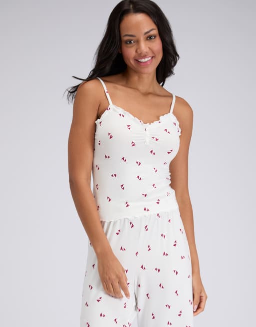 Boux Avenue Supersoft heart cami top and trousers pyjama set in ivory mix, 2 of 4
