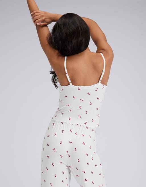 Boux Avenue Supersoft heart cami top and trousers pyjama set in ivory mix, 3 of 4
