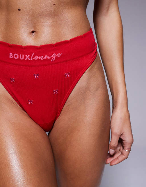 Boux Avenue – Tanga in Rot mit hohem Bund und Schleifenmuster , 3 von 4
