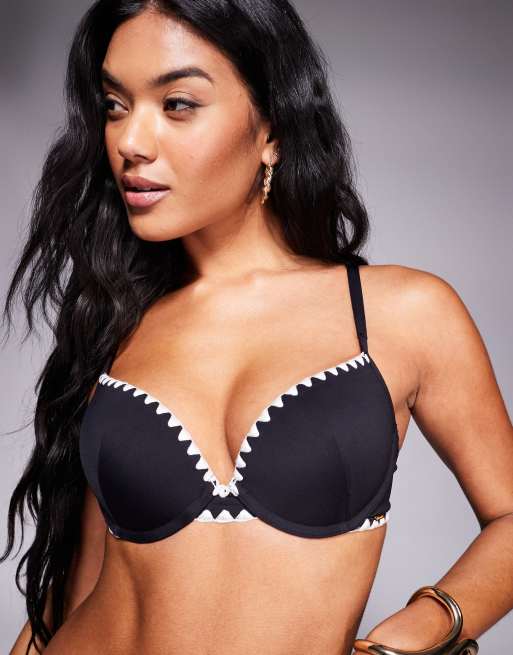 Boux Avenue - Top bikini nero monocromatico con ferretto e dettagli a sopraggitto 