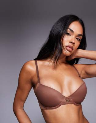 Boux Avenue Ultra light microfibre plunge t-shirt bra in 04 deep-Brown