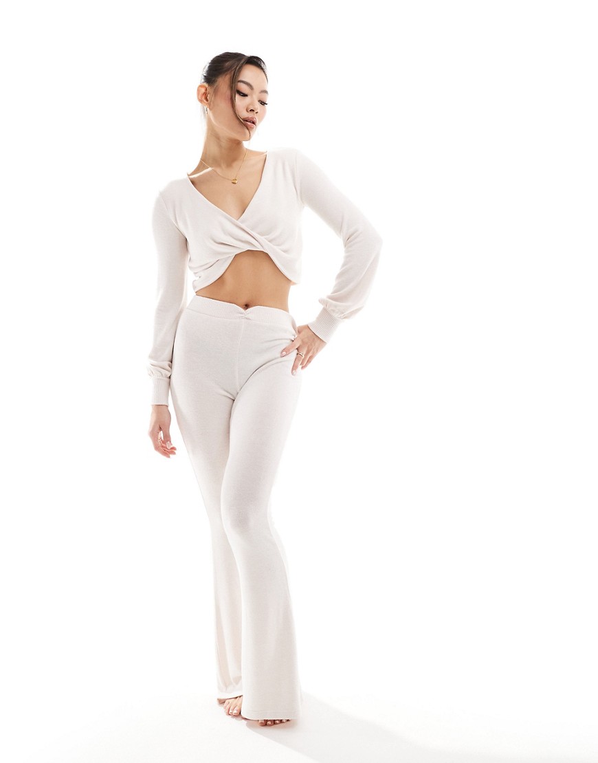 Boux Avenue V waist lounge flare trousers in cream-White