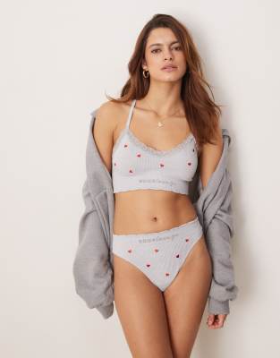 Boux Avenue - Valentines - Gerippter Tanga in Grau meliert mit Herzmuster