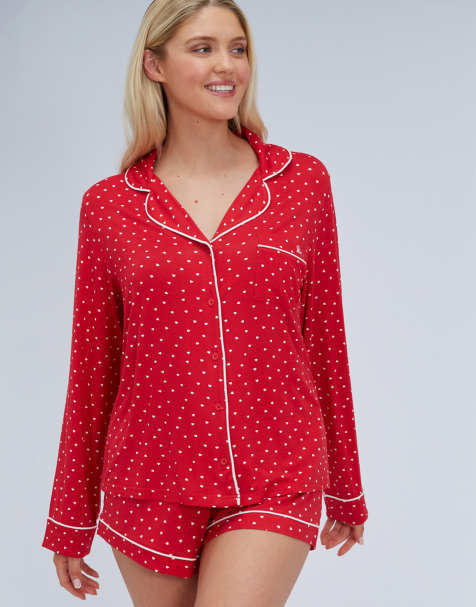 Boux Avenue Valentines heart short pyjama set relaxed top and shorts in red mix - view 1