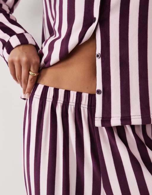 Boux Avenue velour revere loge sleeve striped pyjama set in blackberry, 2 of 4