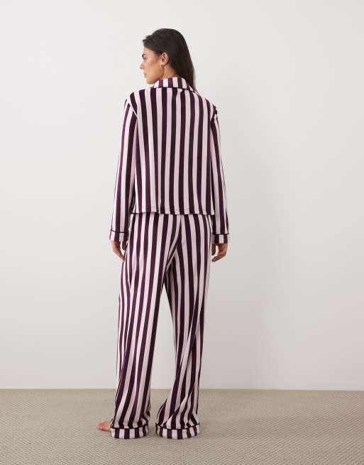 Boux Avenue velvour striped revere pyjama set in blackberry, 3 of 4