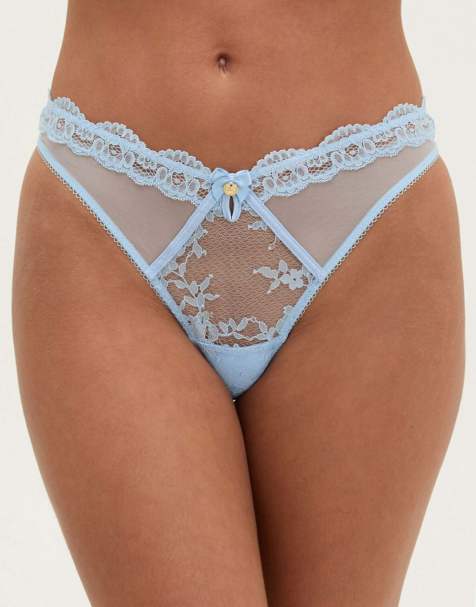 Boux Avenue Veronique lace thong floral lace high leg underwear in arctic blue - view 1