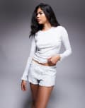 [Boux Avenue] Boux Avenue vintage floral long sleeve ribbed top and shorts set in ivory-White 14 IVORY
