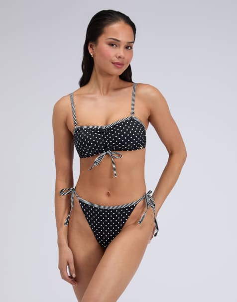 Boux Avenue Vivara polka dot bikini bottoms summer string side briefs in black mix - view 1