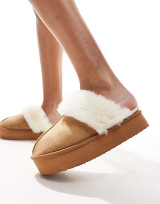 Boux Avenue - Wildleder-Pantoffeln in Braun mit Plateausohle-Brown