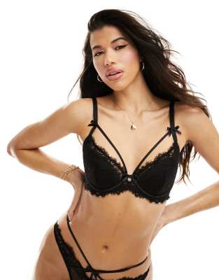 Boux Avenue - Yonnia - Aufreizender Balconette-BH aus fransiger Spitze in Schwarz