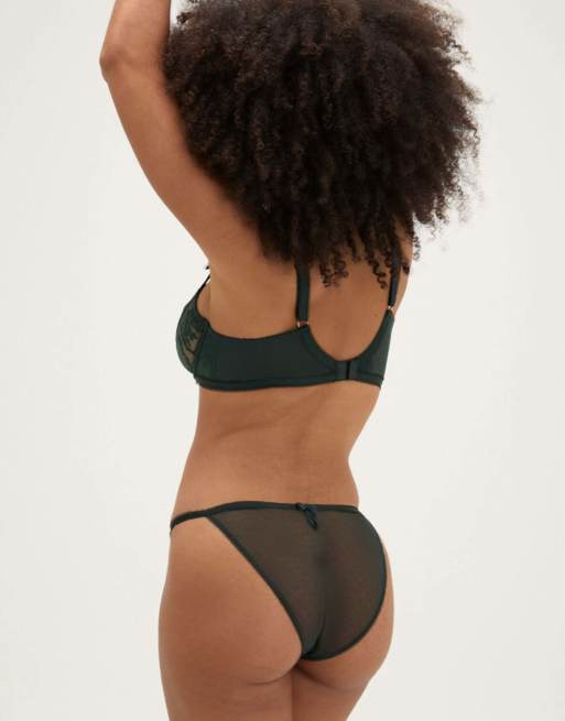 Boux Avenue Zoe embroidered briefs mesh back high leg underwear in deep green, 2 of 4