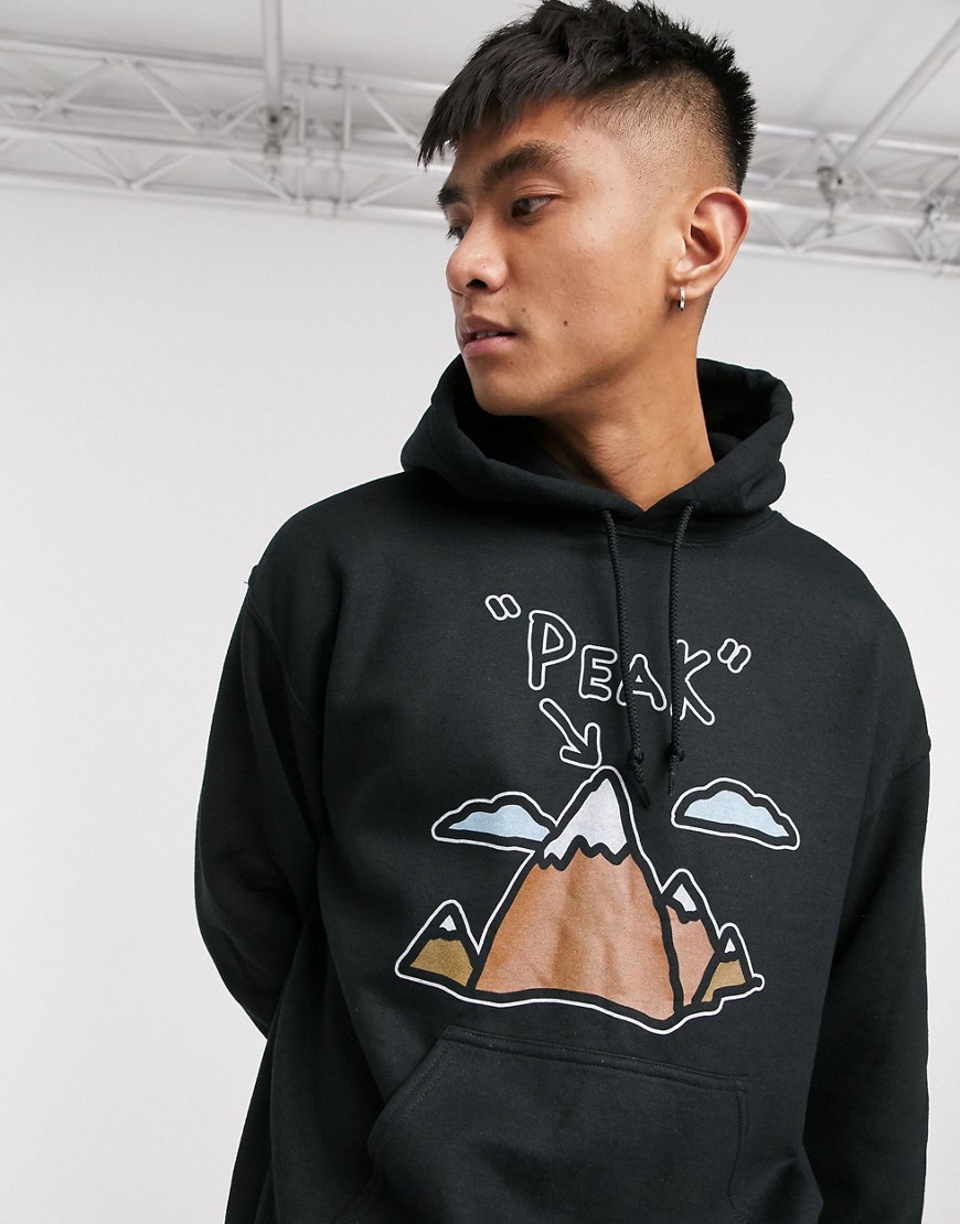 Bowlcut hoodie with peak print in black