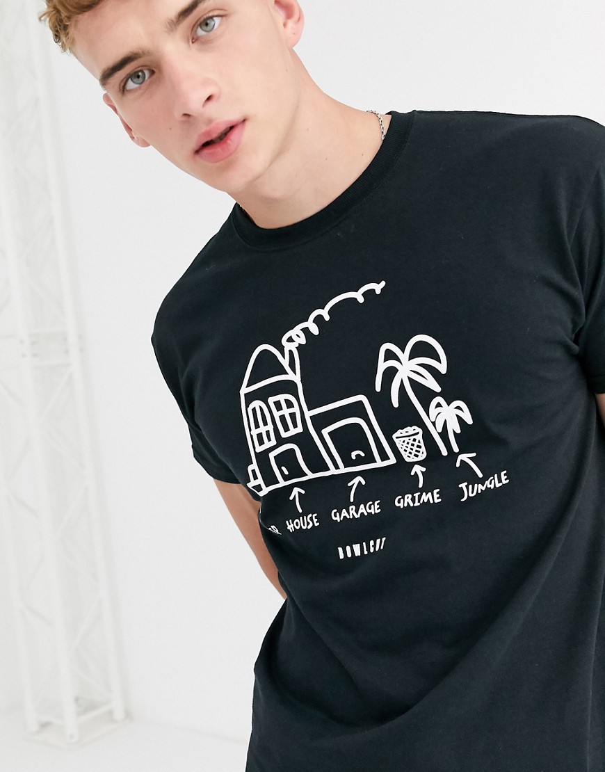 Bowlcut — Sort T-shirt med UK musikguide
