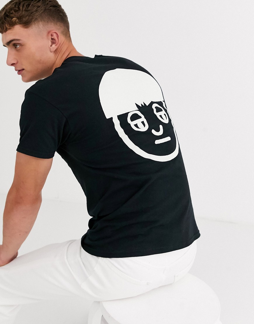 Bowlcut - T-shirt nera con logo che si illumina la buio sul retro e sul petto-Nero