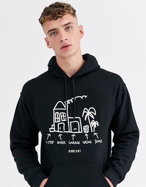 Bowlcut UK music guide hoodie in black