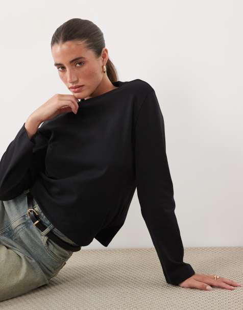 boxy fit T-shirt z długim rękawem w kolorze czarnym - view 1