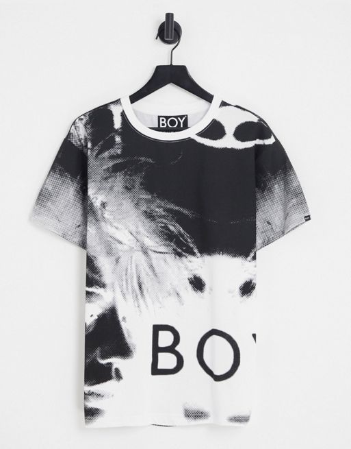 BOY London photographic print t-shirt in black and white
