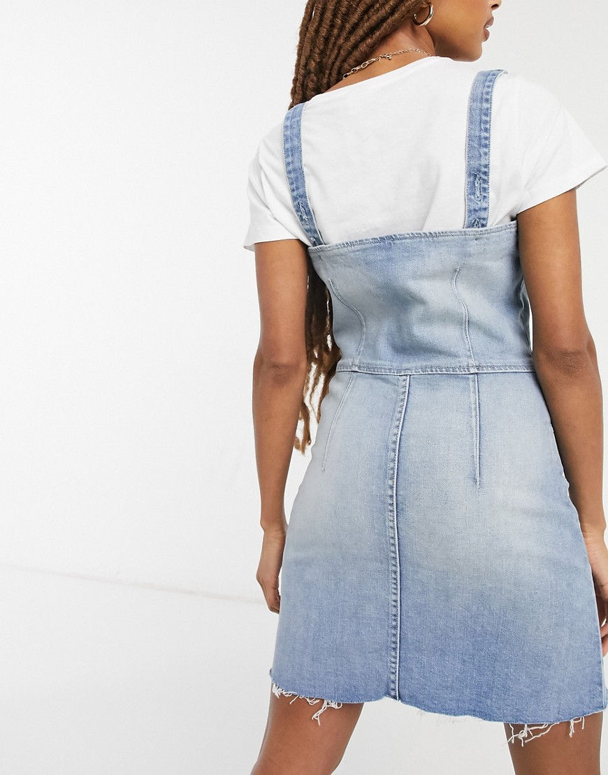 Alternative product photo of Boyish emery recycled cotton denim pinafore dress in mid blue