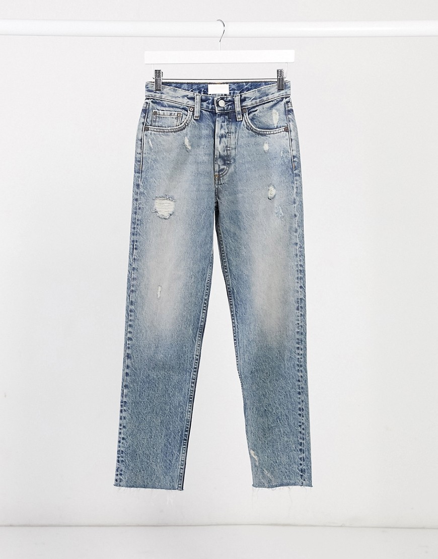 Boyish - Tommy - Distressed jeans met rechte pijpen in middenblauwe acid wash