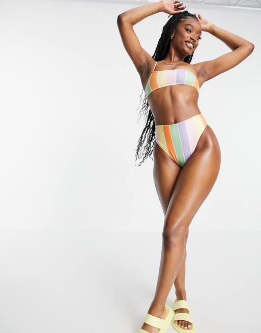 Braga de bikini de cintura alta COLLUSION de rayas pastel MULTI