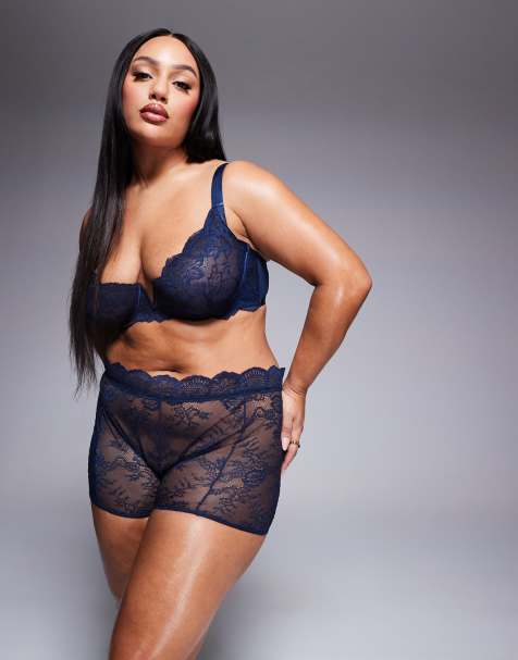 Braguitas azul marino tipo bóxer de encaje Ashley de ASOS DESIGN Curve - view 1