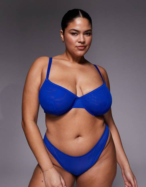 Braguitas brasileñas azul cobalto de pernera alta de malla transparente Tammy de ASOS DESIGN Curve, 3 de 4