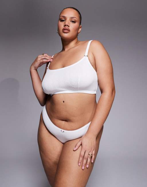 Conjunto de lencería blanco de punto pointelle con detalle de flor Evie de ASOS DESIGN Curve, 2 de 3