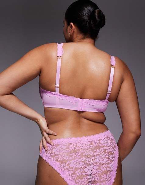 Braguitas brasileñas rosa chicle con detalle de ribetes de encaje Hazel de ASOS DESIGN Curve - view 1