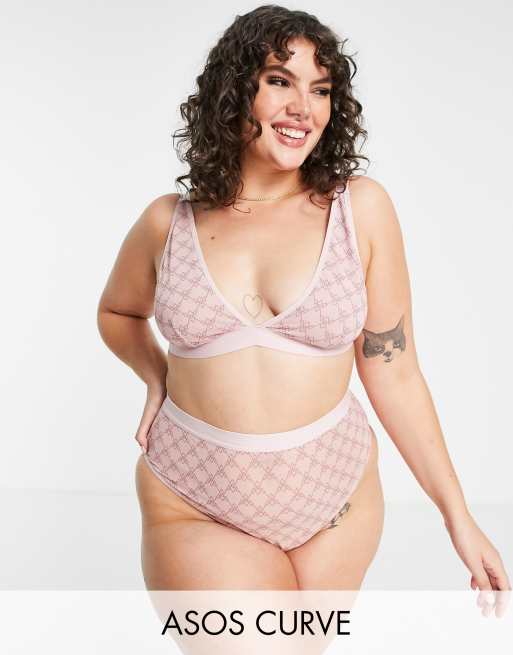 Braguitas brasileñas rosas de talle alto con diseño estampado de malla Ava de ASOS DESIGN Curve