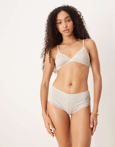 Braguitas culotte gris jaspeado de talle bajo con ribete color crema de encaje Jaye de ASOS DESIGN - view 1