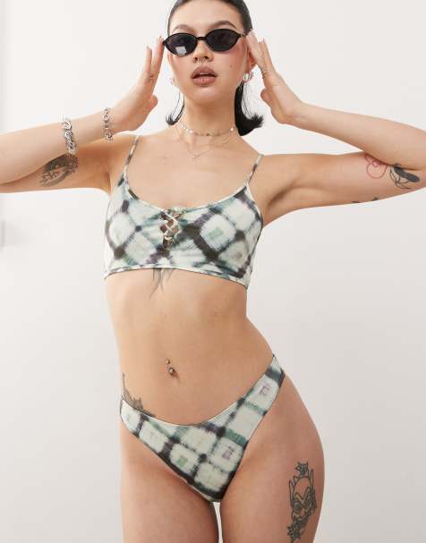 Braguitas de bikini a cuadros difuminados triangulares Mix & Match de Monki - view 1
