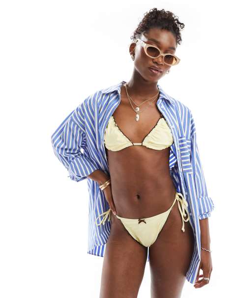 Braguitas de bikini amarillas de estilo lencero con lazos de COLLUSION - view 1