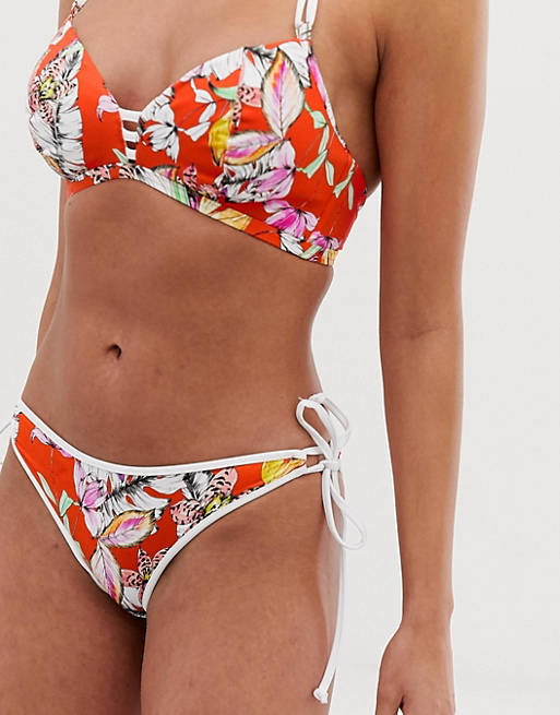 Braguitas de bikini anudadas a los lados en rojo multicolor Wild Flower de Freya