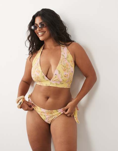 Braguitas de bikini anudadas a los laterales de pernera alta con estampado floral Sarah de ASOS DESIGN Curve - view 1