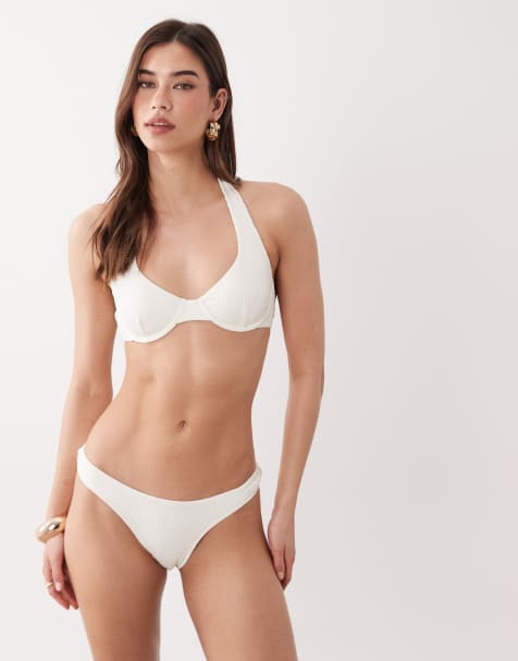 Braguitas de bikini blancas de pernera alta con volantes de Free Society - view 1