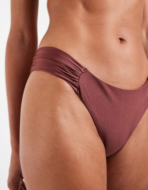 Braguitas de bikini brasileñas burdeos fruncidas de Vero Moda, 3 de 4