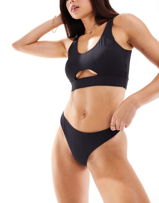 Braguitas de bikini brasileñas negras de pernera alta con parte delantera de pico Mix & Match de Vero Moda
