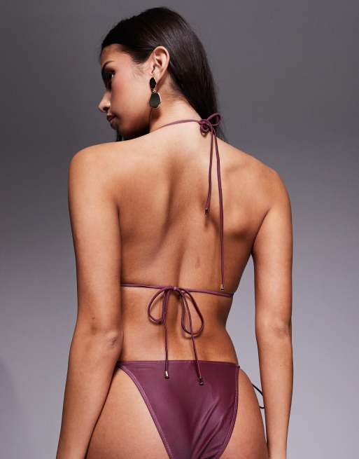 Braguitas de bikini burdeos anudadas a los laterales con estampado floral abstracto de South Beach, 3 de 4