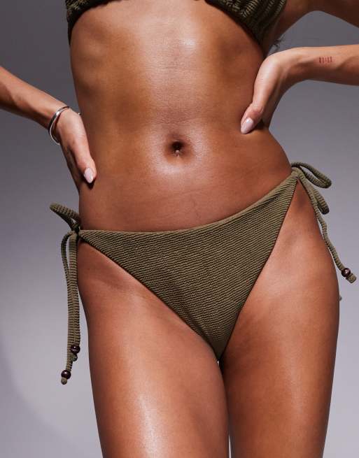 Braguitas de bikini caquis anudadas a los laterales con cuentas Bella de ASOS DESIGN, 4 de 4