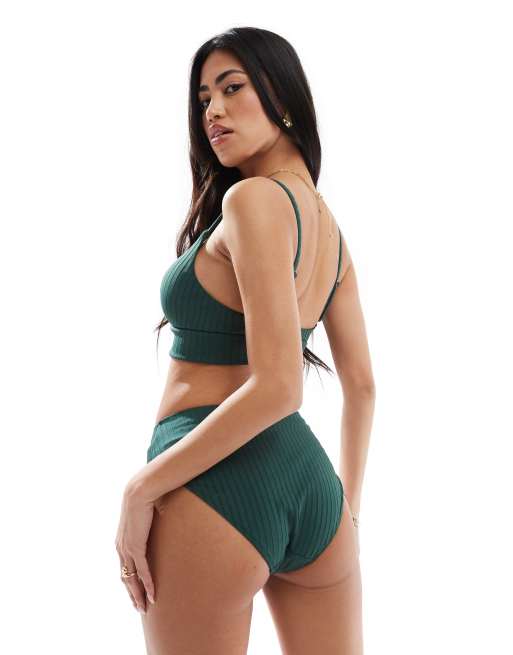 Braguitas de bikini caquis de talle alto de canalé Hanna de Lindex, 2 de 4