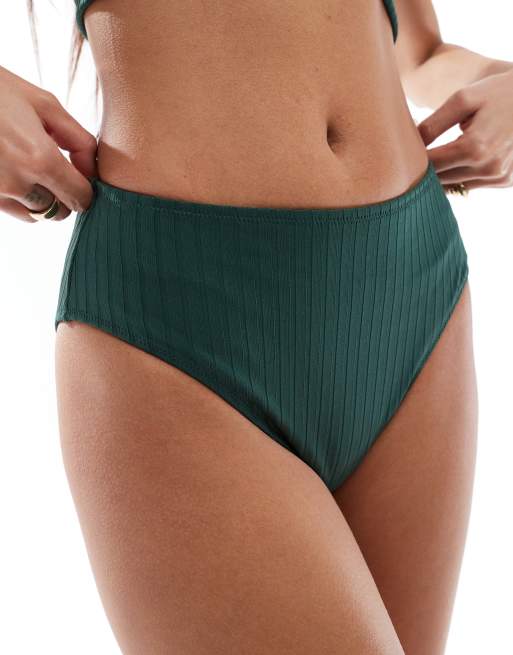 Braguitas de bikini caquis de talle alto de canalé Hanna de Lindex, 3 de 4