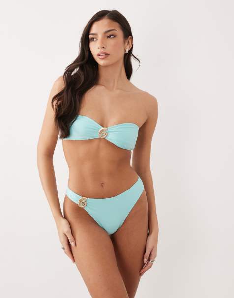 Braguitas de bikini color cerceta de pernera alta con herrajes de conchas de South Beach - view 1