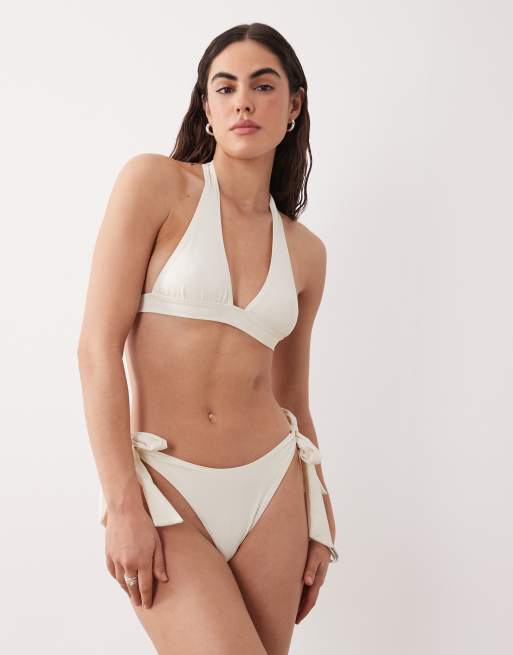 Braguitas de bikini color crema con lazadas laterales de Miss Selfridge, 3 de 4