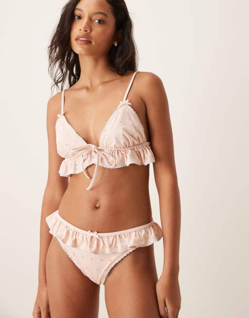 Bikini color melocotón con estampado de lunares y volante de For Love & Lemons, 3 de 3