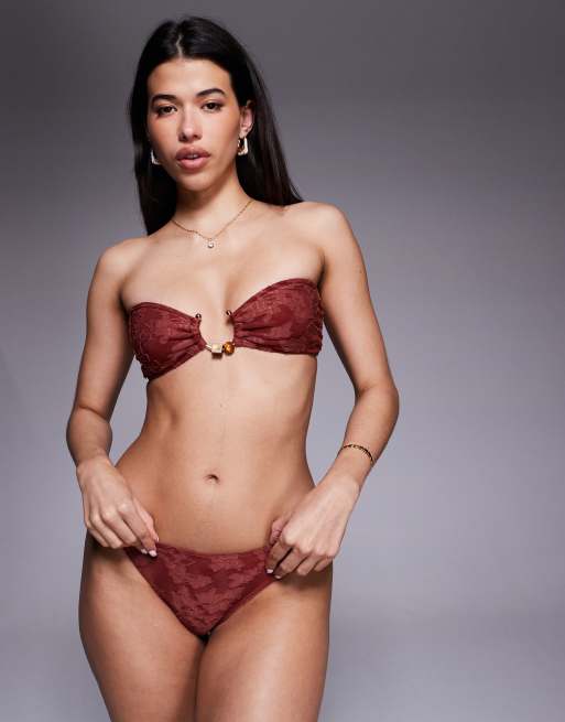 Braguitas de bikini color óxido de talle alto con diseño devoré de South Beach, 2 de 4