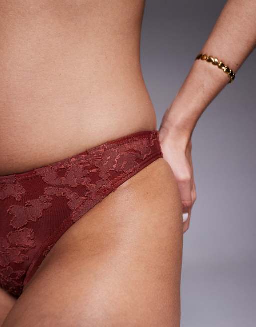 Braguitas de bikini color óxido de talle alto con diseño devoré de South Beach, 3 de 4