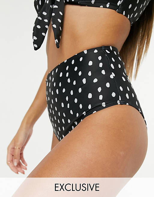 Braguitas de bikini de copas grandes con estampado de lunares de tiro alto Mix & Match exclusivas de Peek & Beau