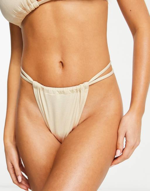 Braguitas de bikini de copas grandes dorado brillante con doble tira de Ivory Rose, 3 de 4